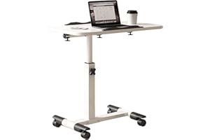 Overbed Table with Wheels, Adjustable Height Mobile Laptop Desk with Tilting Top for Hospital Bed, Couch and Home Use, White