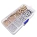BEADNOVA 1200pcs Rose Gold/ Silver Plated Brass Round Beads 3mm 4mm 6mm 8mm Free Plastic Container Box for Jewelry Making