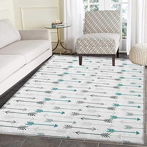Teal Rugs for Bedroom Retro Arrow Pattern in Horizontal Line Heading to Opposite Directions Art Print Circle Rugs for Living Room 4'x6' Grey Teal White