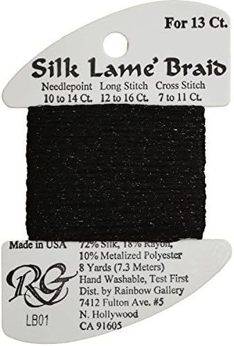 Rainbow Gallery Silk Lame Braid Metallic Needlepoint Thread Greyscale, Black - LB01