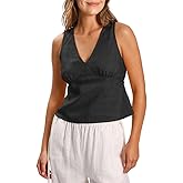 Amazhiyu Women's 100% Linen Summer V Neck Sleeveless Tank Tops Ties Back Casual Black, Large