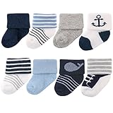 Luvable Friends Unisex 8 Pack Newborn Socks, Nautical, 0-6 Months