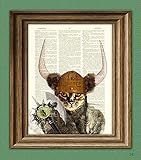 Catseye the Mauler Viking Cat With Battle Axe, Helmet and Nordic Horns Illustration Beautifully Upcycled Dictionary Page Book Art Print