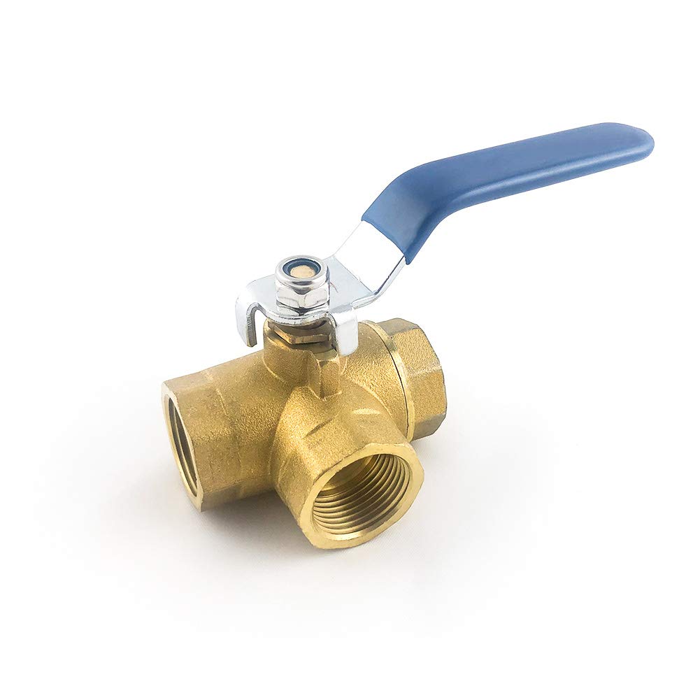 QWORK® Series 3-Way (L-Port) Ball Valve, Lever Handle, Female (DN15 1/2'') Made of Forged Brass
