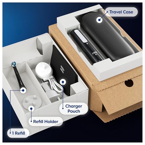 Oral-B iO 3 Matt Black Ultimate Clean Electric Toothbrush, 1 Refill Holder, 1 Charger Pouch, 1 Travel Case, Designed by Braun, Packaging May Vary
