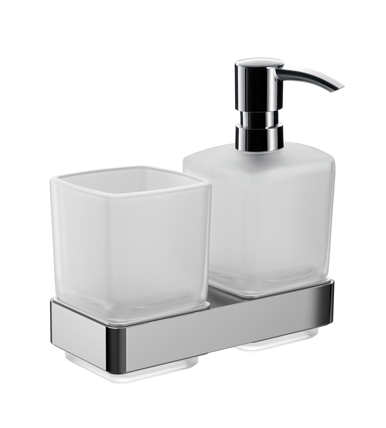 Emco loft 53100100 Soap Dispenser Holder (Chrome Pump Head, Satin Crystal Container, Height 159 mm, Width 155 mm) Glass Normal, Wandmontage — image 1