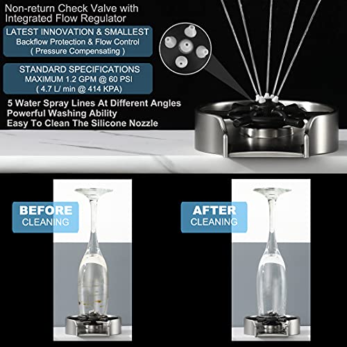 Glass Rinser for Sink, Brushed Nickel Glass Washer for Sink, WiPPhs Kitchen Sink Glass Rinser, Cup Washer Sink Accessories, Bar Bottle Washer for Kitchen Sink WI639BN