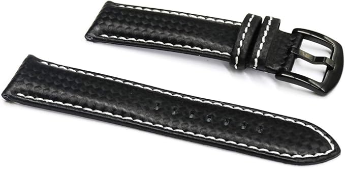 Amazon 腕時計 ベルト 24mm カーボン レザー ステッチ 白 バックル ブラック ヘアライン S Kl Wh Bh 時計バンド 腕時計 通販