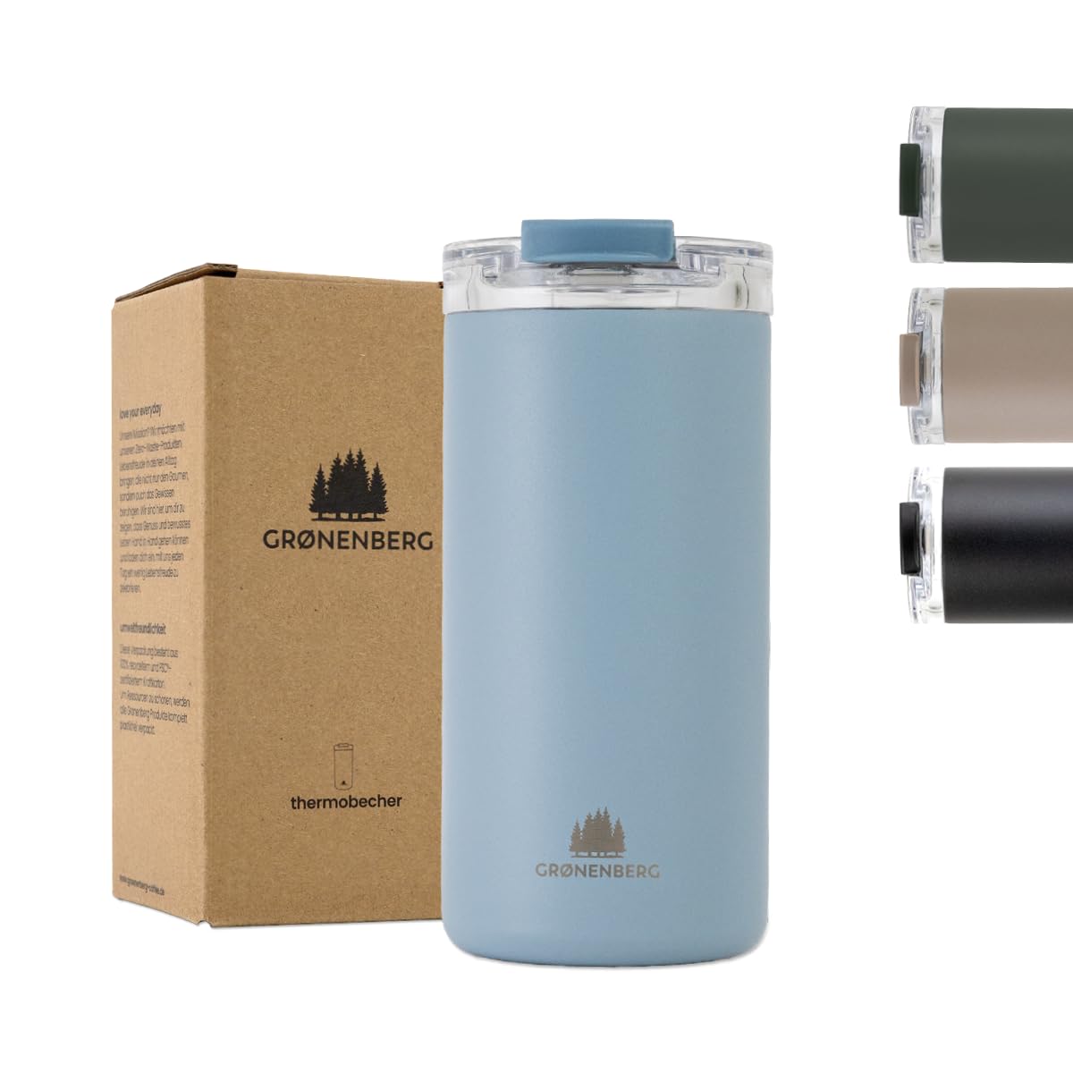 Groenenberg Travel Mug | Coffee Cup 350 or 473ml | 100% Leakproof Coffee Cup Travel Mug | Hot for Hours | Recycled Stainless Steel Travel Mugs for hot Drinks (Sky, 473 ml)