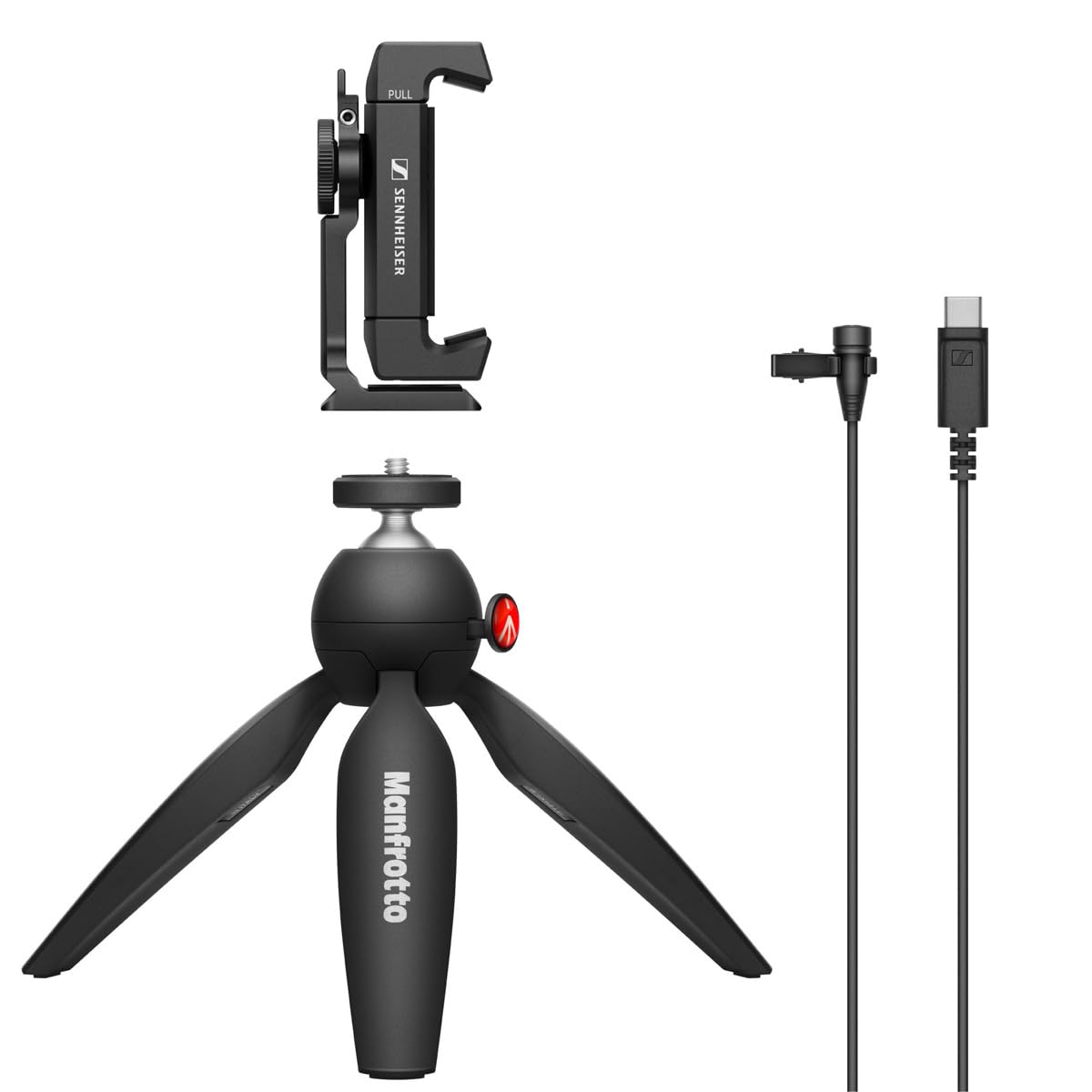 Sennheiser XS Lav USB-C Mobile Kit | Omnidirectional Clip-On Lav Mic with Smartphone Clamp & Manfrotto PIXI Mini Tripod | USB-C Connector & 2M Cable Included | Black (509259) — image 1