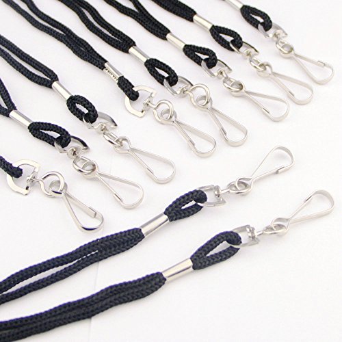 HOSL Deluxe Neck Lanyards Economy Round 36" with Swivel Hook/J-Hook and Waterproof Clear Plastic Vertical Name Tag Badge Id Card Holders (Set of 100 - Black Lanyards and Vertical Badge Holders)