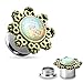 PAIR Internally Threaded Double Flare Lotus Flower with Opal Plugs Body Jewelry
