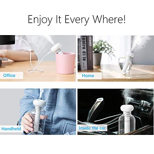 fomei Portable Mini Travel Humidifier - Ultrasonic Cool Mist Air Humidifier Diffuse Device for Travel Office Car Hotel Bedroom, High Output, Ultra Quiet, Powered by USB