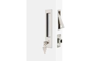 Dontay Pocket Door Handle with Lock and Edge Pull, Narrow Modern Rectangular Keyed Entry Function, Recessed Sliding Door Hardware for 1 3/8” to 2 3/16” Thickness Door (1, Brushed Nickel)