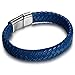 FIBO STEEL Handmade Braided Leather Cuff Bracelet with Clasp, Unique Stylish Jewelry for Men & Women - 11.5mm Width, 7.5/8.0/8.5 Length - Black/Blue