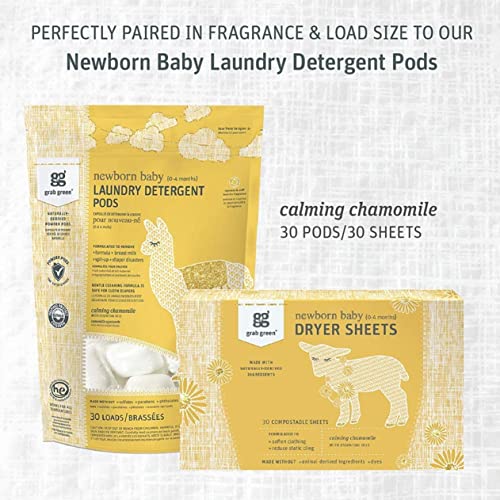 Grab Green Newborn Baby Laundry Dryer Sheets, 90 Sheets, Calming