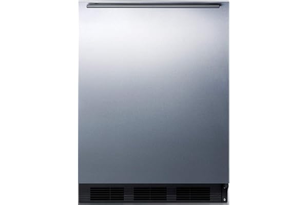 Summit Appliance FF63BKBISSHH Built-in Undercounter 24" Wide All-Refrigerator for Residential Use with Auto Defrost, Stainless Steel Wrapped Door, Horizontal Handle and Black Cabinet