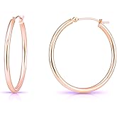 14K Rose Gold Classic Shiny Polished Round Hoop Earrings, 2mm tube