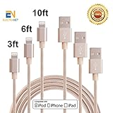 ElectraNet Apple MFi Certified Lightning to USB Sync and Charging Cable - Nylon Braided iPhone Charger Cable 3ft, 6ft, 10ft - iPhone 7, SE, 5, 5s, 6, 6s, 6,i Pad Air, Mini, iPod (Gold)