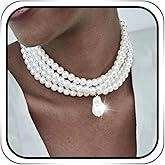 Jovono Pearl Choker Necklace Chunky Faux Pearl Collar Necklaces Boho Layered Statement Necklace Jewelry for Women