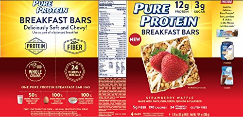 Pure Protein Breakfast Bar, Strawberry Waffle, 4 Count Multipack, Gluten Free Soft and Chewy Cereal Bar with Oats, Quinoa, Chia Seeds, Excellent Source of Fiber and Protein - Thumbnail 2