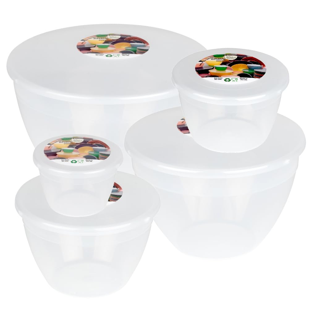 Just Pudding Basins Clear Space Saving Set of Plastic Steam Pudding Bowls and Lids 5 Popular Sizes Up to 3 Pints