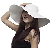 Women Wide Brim Straw Hat Travel Foldable Cap Sun Hat Summer Beach Sun Hat Holiday Swim Garden Straw Hat (White)