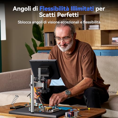 TOMLOV TM4K-AF Max Digital Microscope Autofocus 4K 2000X, 10.1" IPS Screen with Rotating Arm, 52MP HDMI Coin Welding Camera with Ring Light, Compatible PC/TV, 64GB