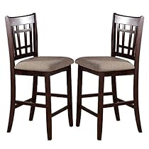 Poundex High Chair with Upholstered Seat and Solid Wood, Beige, Set of 2