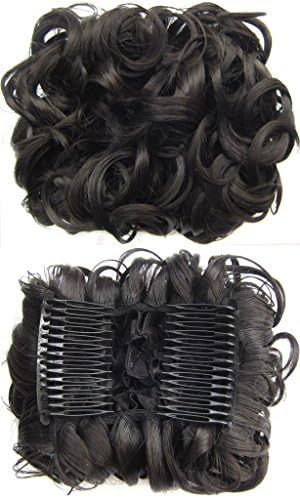 Beauty Wig World BUN Up Do Hair Piece Hair Ribbon Ponytail Extensions Comb Clip Scrunchy Scrunchie Curly or Messy #2 Darkest Brown