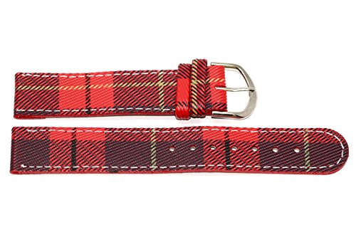 14mm Red Plaid Stitched Watch Band Strap