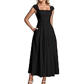 Auraxe Corset Midi Dress Summer Spring Casual Flowy A Line Square Neck Wedding Guest Dresses for Women with Pockets 2026