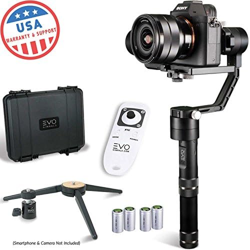 EVO Rage 3 Axis Gimbal for Mirrorless Cameras - Works with Sony A7S II, Panasonic GH4 GH5 - 1 Year USA Warranty | Bundle Includes: Rage + Tripod Stand + Wireless Remote + Extra Batteries