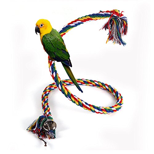 Pet Supplies Birdcage Stand Parrot Cotton Rope Bird Bungee Cage Toy With Bell Bite,Climb,Chew,Swing For Birds,Parrots,Macaw,Parakeets Colorful (S)