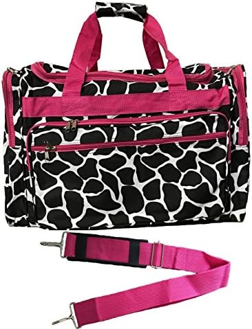 19-inch Travel Duffle Bag | Multiple Designs to Choose From | Perfect Travel Size Duffel Bag by Unique Traveler (Giraffe-Pink Trim)