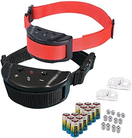 Bark Collar - Adjustable Sensitivity Electric Training Dog Collars Puppy Anti Barking Control Devices For 15-120 Pounds Dogs - Bundled With 6 Alkaline Batteries (2 Pack, Black+Red)