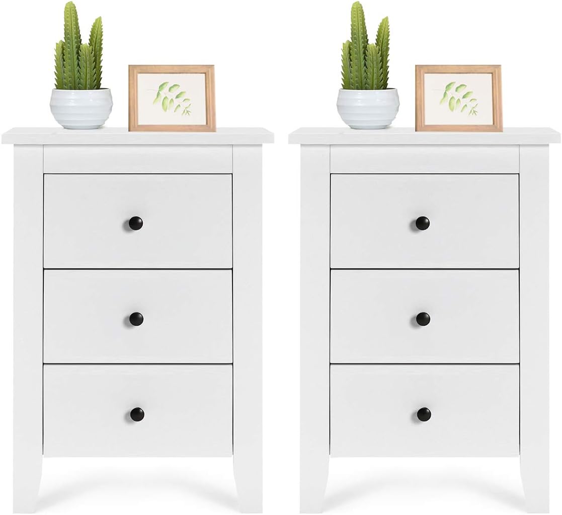 Giantex Nightstand W/ 3 Drawers Large Storage Space, Solid Structure and Stable Frame, Elegant Appearance, Suitable for Bedroom and Bedsides Table Accent Table End Table (2): Kitchen & Dining