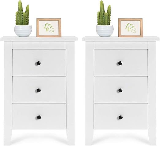 Amazon Com Giantex Nightstand W 3 Drawers Large Storage Space Solid Structure And Stable Frame Elegant Appearance Suitable For Bedroom And Bedsides Table Accent Table End Table 2 Kitchen Dining