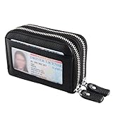 IDEAWIN Geniune Leather RFID Blocking Double Zipper Accordion style Card Wallet with ID Window Gift Box