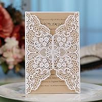 Laser Cut Invitations Kit 40 Packs FOMTOR Laser Cut Wedding Invitations with Envelopes and Inside Cards for Wedding,Birthday Parties,Baby Shower,Graduation (White)