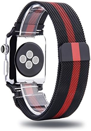 Azadodo Milanese Loop Band 38mm Red Black Steel Mesh Replacement Metal iWatch Band with Magnetic Clasp for Apple Watch Series 3 2 1 Sport Edition (Milanese - Red Black, 38mm)