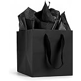 Aosric 12 Pack 10"x10"x10" Black Square Gift Bags with Ribbon Handles – Reusable Thick Paper Bags for Boutique Shopping, Premium Gifts, Birthdays, Weddings, Baby Showers, Parties & Retail