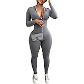 YeGine Women Long Sleeve Bodycon Jumpsuit Sexy Rompers One Piece Zip Up jumpsuits