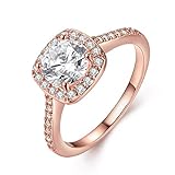 Naivo Gold Plated Crystal Stone Halo Setting Pave Band Engagement Ring Women's (1.90 carats) (Rose Gold, 6)
