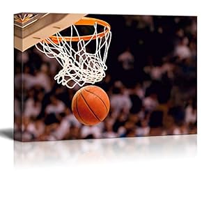 Swish - Basketball in Arena - Nothing but net - Gametime - Canvas Art Home Art - 12x18 inches