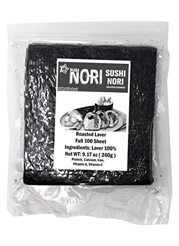100 Full Sheets / 260g ( 9.17 oz ) Premium Restaurant Quality / Yaki Sushi Nori Roasted Seaweed Rolls 'n Wraps Laver, Resealable Bag - Full Sheet - ( 100 Sheets ) - Very Fresh