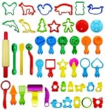 FRIMOONY Dough Tools for Kids, Various Plastic Molds, Assorted Colors, 45 Pieces