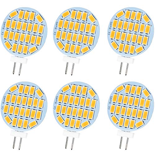 Jenyolon G4 LED Light Bulb 12V AC/DC 3W, 400 Lumens, Non Dimmable, Side-Pin LED G4 24 SMD, Equivalent to 30W Halogen Bulb, Warm White 3000K, 120° Beam Angle, LED Replacement (6 Pack)
