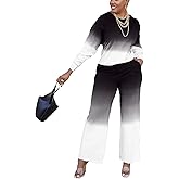 2 Piece Outfits for Women Tracksuit Dip Dye Long Sleeves Crewneck Pullover Top Wide Legs Long Pants Sport Lounge Set