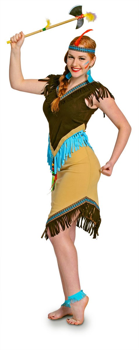 Folat 63318 Native American Dress for Women (2-Piece, Large) Brown, Blue
